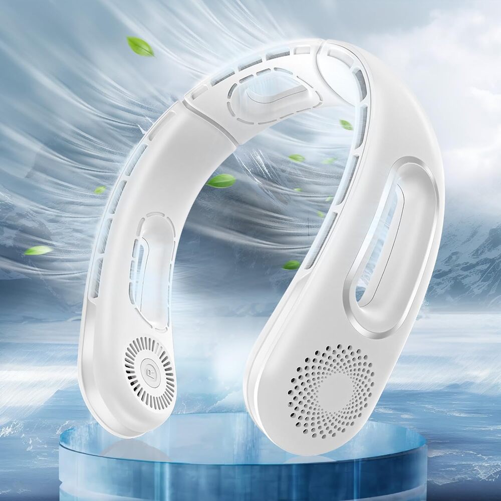 Neck Bladeless Fan,, USB Rechargeable, 4 Speeds, Quiet, 5200 mAh Battery